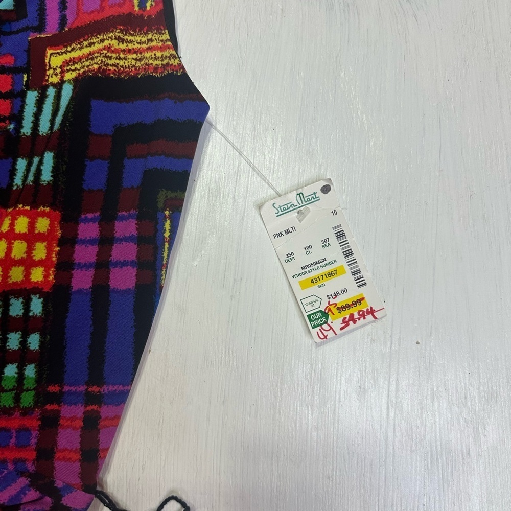Kelly & Diane Size 10 Colorful Abstract Plaid Fit & Flare Cowl Dress - Picture 9 of 12